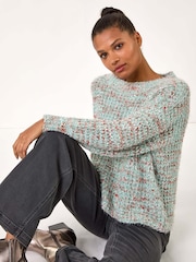 Roman Green Melange Texture Knit Jumper - Image 1 of 5