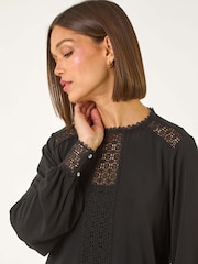 Roman Black Lace Trim Detail Stretch Top - Image 1 of 5