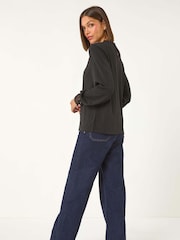 Roman Black Lace Trim Detail Stretch Top - Image 3 of 5