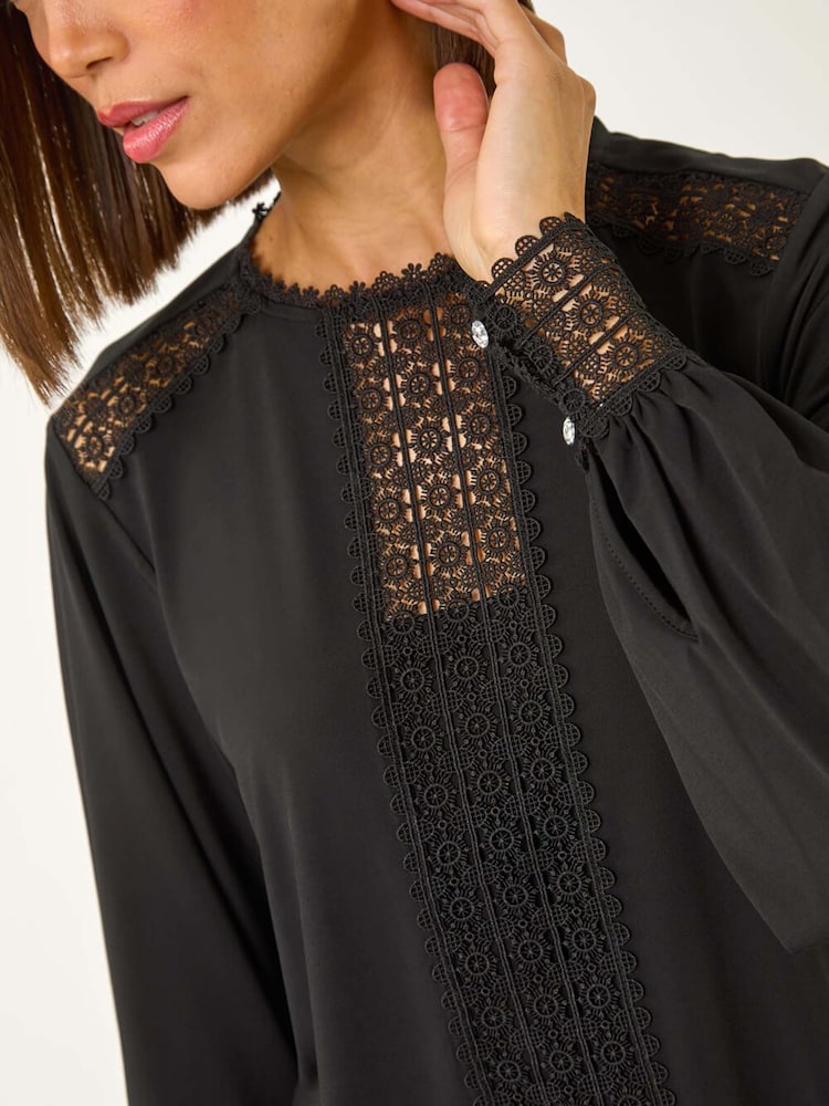 Roman Black Lace Trim Detail Stretch Top - Image 5 of 5