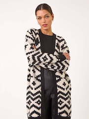 Roman Black Mono Geometric Pattern Knit Cardigan - Image 2 of 5