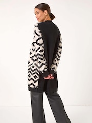 Roman Black Mono Geometric Pattern Knit Cardigan - Image 3 of 5