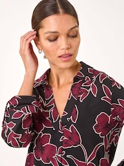 Roman Purple Floral Print V-Neck Collar Top - Image 1 of 5