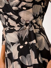 Roman Black Floral Print Wrap Front Stretch Dress - Image 5 of 5