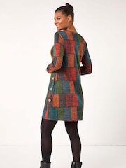 Roman Red Patchwork Pattern Button Detail Dress - Image 3 of 5