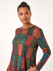 Roman Red Patchwork Pattern Button Detail Dress - Image 4 of 5