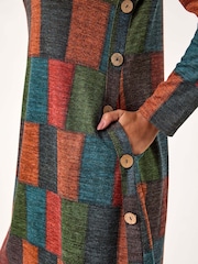 Roman Red Patchwork Pattern Button Detail Dress - Image 5 of 5