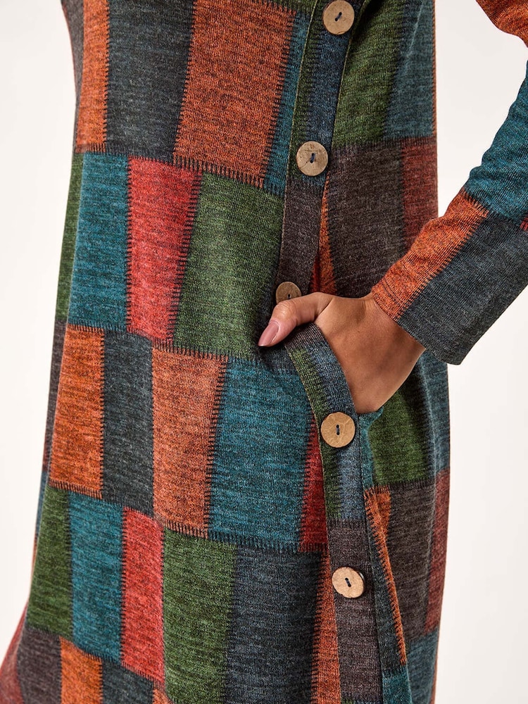 Roman Red Patchwork Pattern Button Detail Dress - Image 5 of 5
