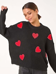 Roman Black Heart Detail Knit Jumper - Image 1 of 5