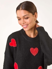 Roman Black Heart Detail Knit Jumper - Image 2 of 5