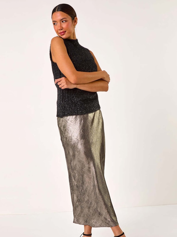 Roman Metallic Bias Cut Midi Skirt - Image 1 of 5