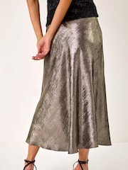 Roman Metallic Bias Cut Midi Skirt - Image 3 of 5