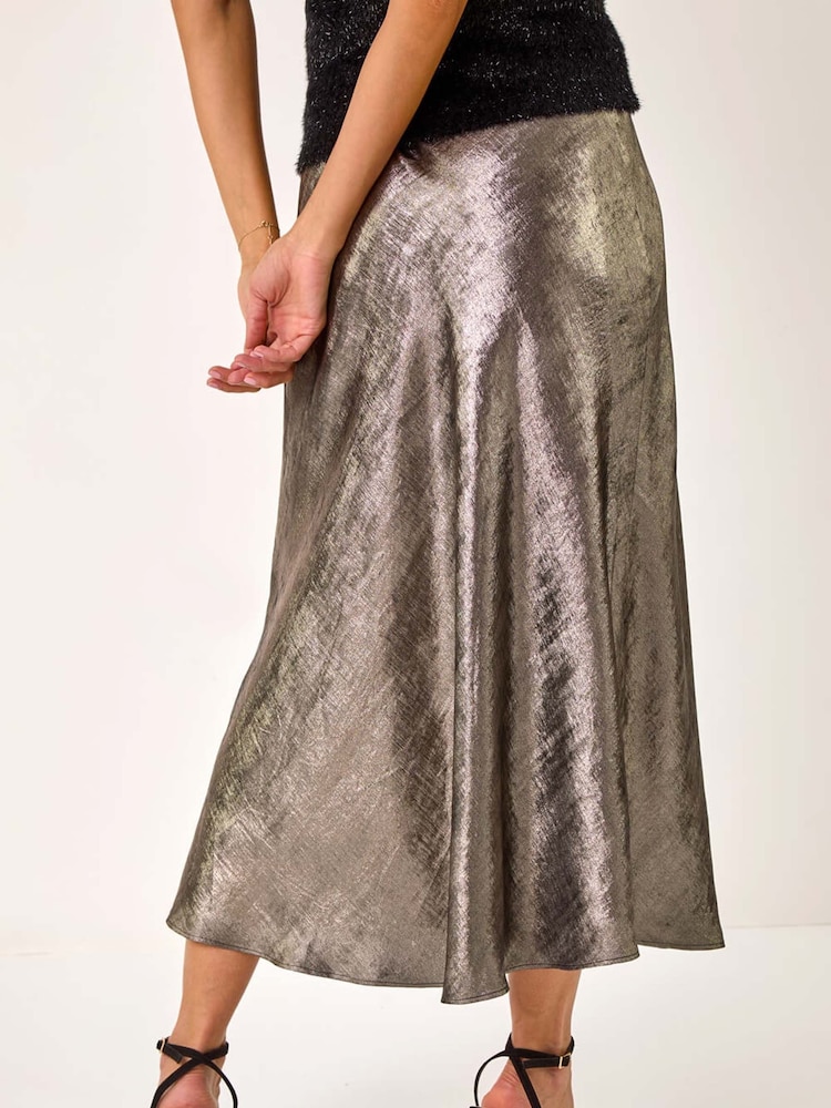 Roman Metallic Bias Cut Midi Skirt - Image 3 of 5