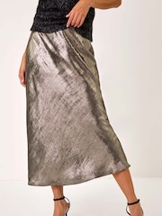 Roman Metallic Bias Cut Midi Skirt - Image 4 of 5