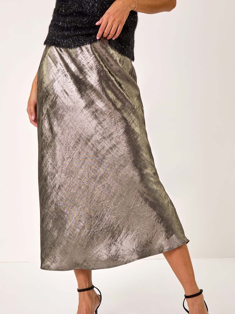Roman Metallic Bias Cut Midi Skirt - Image 4 of 5