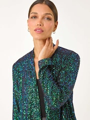 Roman Green Longline Sequin Stretch Jacket - Image 1 of 5