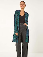 Roman Green Longline Sequin Stretch Jacket - Image 2 of 5