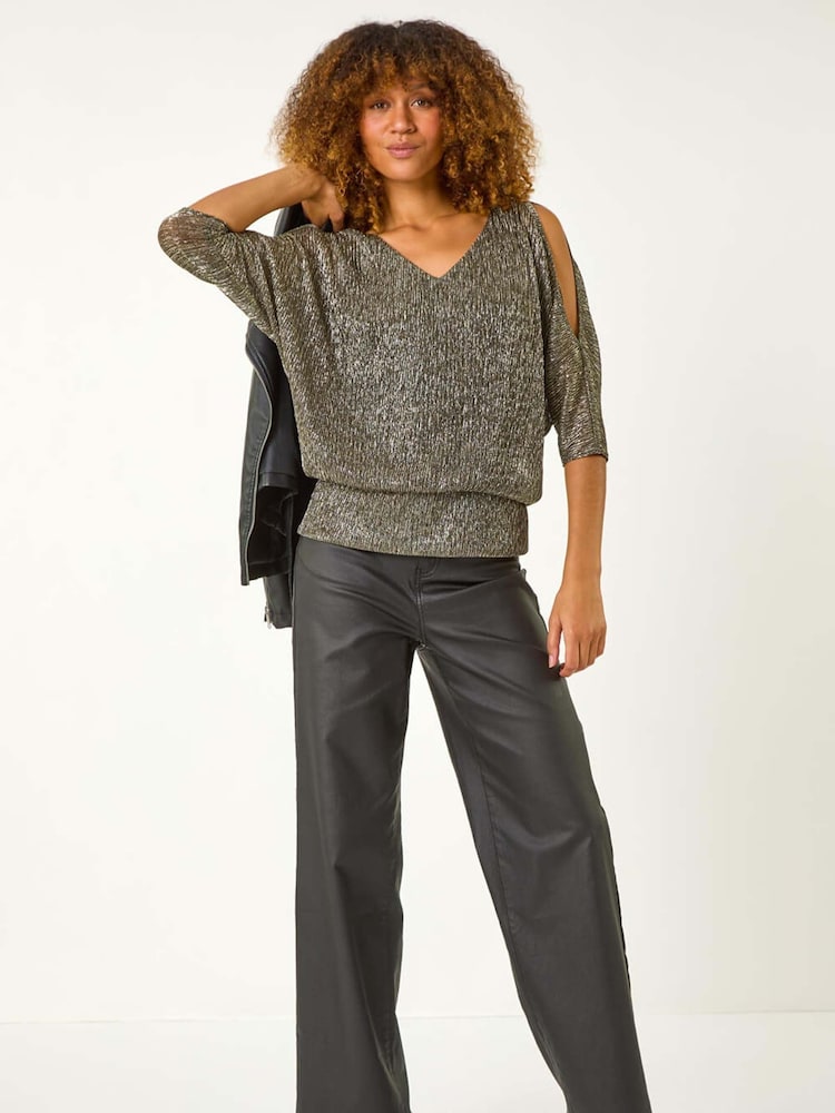 Roman Metallic Plisse Banded Hem Top - Image 2 of 5 Roman Metallic Plisse Banded Hem Top - Image 2 of 5