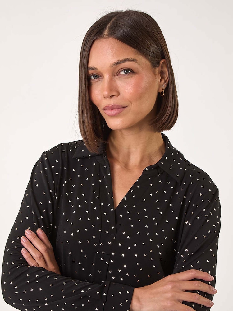 Roman Stretch-Top mit Herz-Print und Folienkragen - Bild 1 von 5 Roman Stretch-Top mit Herz-Print und Folienkragen - Bild 1 von 5