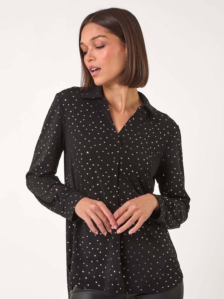 Roman Stretch-Top mit Herz-Print und Folienkragen - Bild 2 von 5