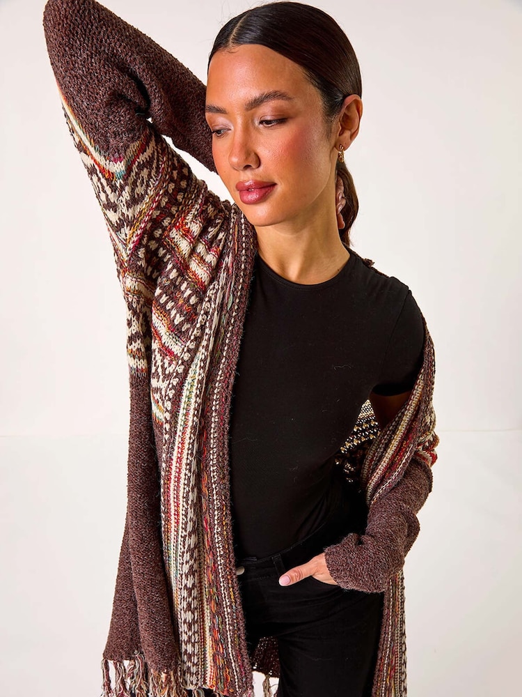 Roman Patterned Fringe Hem Cardigan - Imagen 1 de 5 Roman Patterned Fringe Hem Cardigan - Imagen 1 de 5