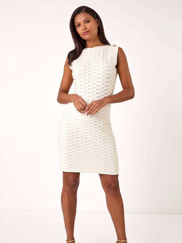 Roman White Open Knit Dresses - Image 2 of 5