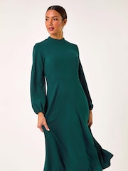 Roman Green High Neck Fit and Flare Stretch Dress - Image 1 of 5