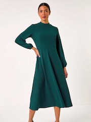 Roman Green High Neck Fit and Flare Stretch Dress - Image 2 of 5