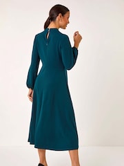 Roman Green High Neck Fit and Flare Stretch Dress - Image 3 of 5