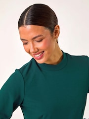 Roman Green High Neck Fit and Flare Stretch Dress - Image 4 of 5