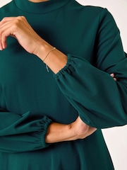 Roman Green High Neck Fit and Flare Stretch Dress - Image 5 of 5