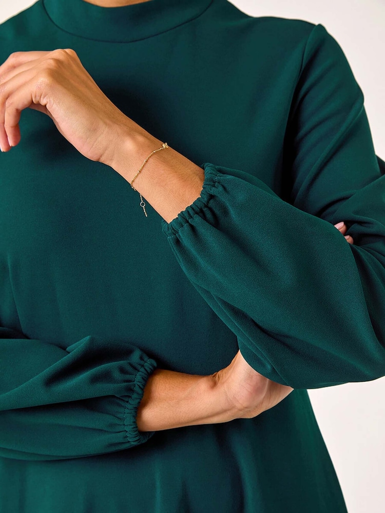 Roman Green High Neck Fit and Flare Stretch Dress - Image 5 of 5