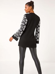 Roman Black Patterned Sleeve Tunic Knit Jumper - Image 3 of 5
