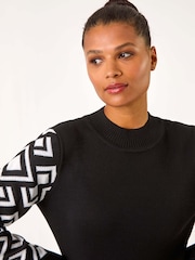 Roman Black Patterned Sleeve Tunic Knit Jumper - Image 4 of 5