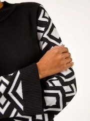 Roman Black Patterned Sleeve Tunic Knit Jumper - Image 5 of 5