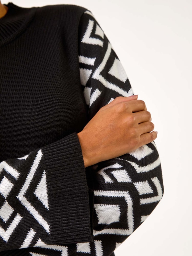 Roman Black Patterned Sleeve Tunic Knit Jumper - Image 5 of 5