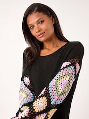 Roman Black Multi Crochet Detail Knit Jumper - Image 1 of 5