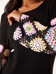 Roman Black Multi Crochet Detail Knit Jumper - Image 5 of 5