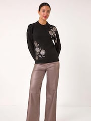 Roman Black Floral Print Sequin Knit Jumper - Image 2 of 5