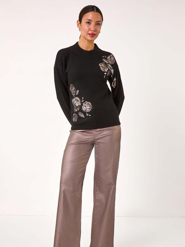 Roman Black Floral Print Sequin Knit Jumper - Image 2 of 5