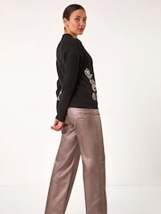 Roman Black Floral Print Sequin Knit Jumper - Image 3 of 5