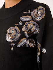 Roman Black Floral Print Sequin Knit Jumper - Image 5 of 5