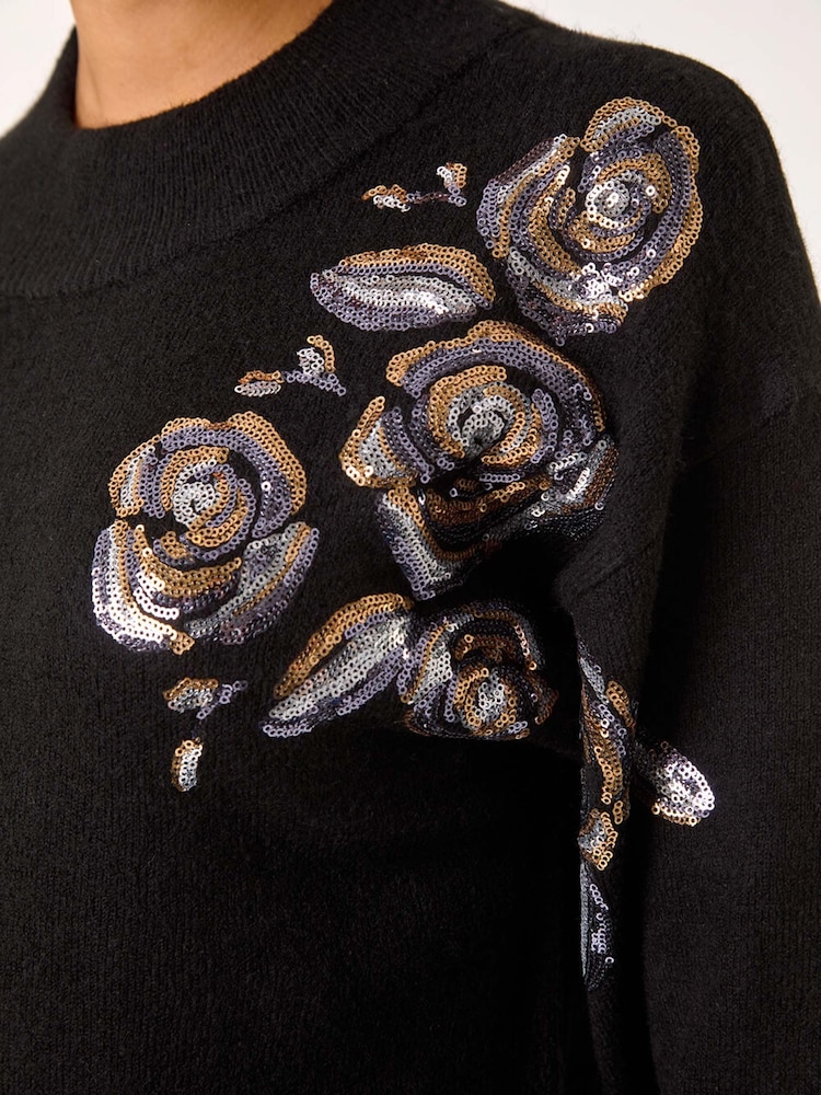 Roman Black Floral Print Sequin Knit Jumper - Image 5 of 5
