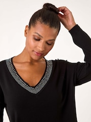 Roman Black Hotfix Trim V-Neck Knit Jumper - Image 1 of 5