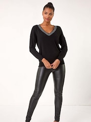 Roman Black Hotfix Trim V-Neck Knit Jumper - Image 2 of 5