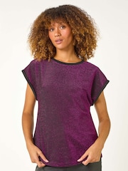 Roman Purple Metallic Glitter Stretch T-Shirt - Image 1 of 5