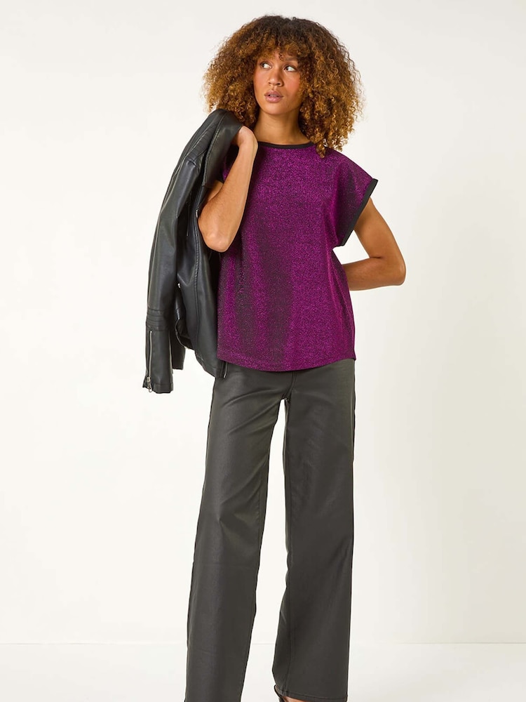 Roman Purple Metallic Glitter Stretch T-Shirt - Image 2 of 5