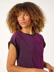 Roman Purple Metallic Glitter Stretch T-Shirt - Image 4 of 5