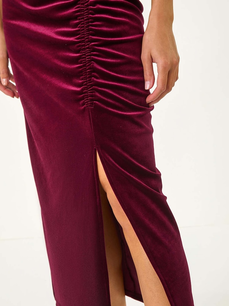Roman Red High Neck Velvet Midi Dress - Image 5 of 5