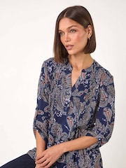Roman Blue Paisley Print Pintuck Stretch Shirt - Image 1 of 5